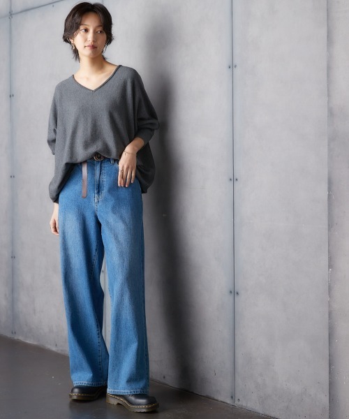 Soiunique（スワユニーク）の「綿１００％ゆったりVネックニット ［Soiunique］（ニット/セーター・レディース・杢グレー/ブラック/ダークグリーン・M/L/LL）」の15枚目の写真