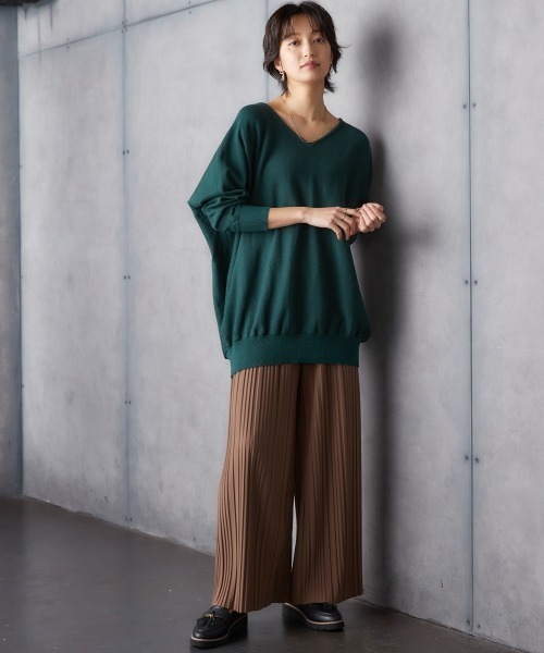 Soiunique（スワユニーク）の「綿１００％ゆったりVネックニット ［Soiunique］（ニット/セーター・レディース・杢グレー/ブラック/ダークグリーン・M/L/LL）」の20枚目の写真