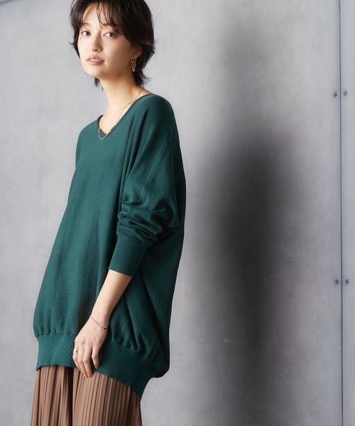 Soiunique（スワユニーク）の「綿１００％ゆったりVネックニット ［Soiunique］（ニット/セーター・レディース・杢グレー/ブラック/ダークグリーン・M/L/LL）」の22枚目の写真