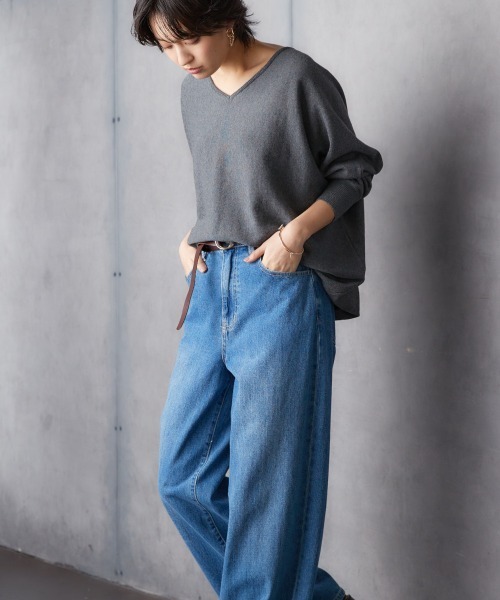 Soiunique（スワユニーク）の「綿１００％ゆったりVネックニット ［Soiunique］（ニット/セーター・レディース・杢グレー/ブラック/ダークグリーン・M/L/LL）」の13枚目の写真