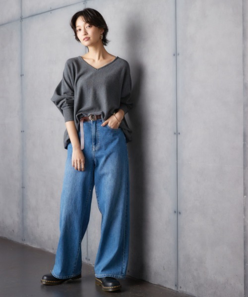Soiunique（スワユニーク）の「綿１００％ゆったりVネックニット ［Soiunique］（ニット/セーター・レディース・杢グレー/ブラック/ダークグリーン・M/L/LL）」の17枚目の写真