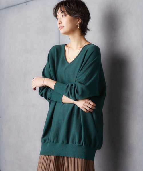 Soiunique（スワユニーク）の「綿１００％ゆったりVネックニット ［Soiunique］（ニット/セーター・レディース・杢グレー/ブラック/ダークグリーン・M/L/LL）」の21枚目の写真