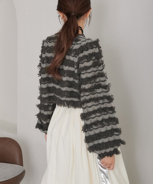 soie by apres jour mignon（ソワバイアプレジュールミニョン）の「【soie by apres jour mignon】透かし編みフリンジニット【ZOZOTOWN限定アイテム】（ニット/セーター・レディース・アイボリー/チャコールグレー・フリー）」の10枚目の写真