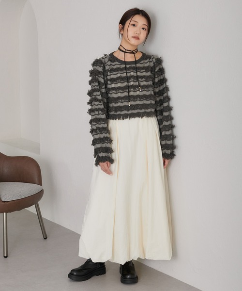 soie by apres jour mignon（ソワバイアプレジュールミニョン）の「【soie by apres jour mignon】透かし編みフリンジニット【ZOZOTOWN限定アイテム】（ニット/セーター・レディース・アイボリー/チャコールグレー・フリー）」の11枚目の写真