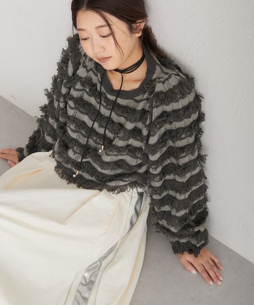 soie by apres jour mignon（ソワバイアプレジュールミニョン）の「【soie by apres jour mignon】透かし編みフリンジニット【ZOZOTOWN限定アイテム】（ニット/セーター・レディース・アイボリー/チャコールグレー・フリー）」の17枚目の写真