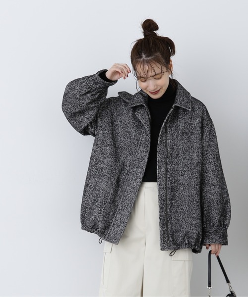 N.（N. Natural Beauty Basic）（エヌエヌナチュラルビューティーベーシック）の「【S Size Line】◆ネップヘリンボーンツイードブルゾン（ブルゾン・レディース・ブラック・SMALL/MEDIUM）」の4枚目の写真