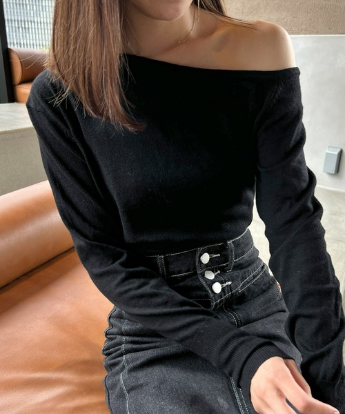 Olu.（オルドット）の「ワンショルダータイトニット（ニット/セーター・レディース・ピンク/ホワイト/オレンジ/ブラック/チャコールグレー/ブラウン/サーモンピンク・FREE）」の22枚目の写真