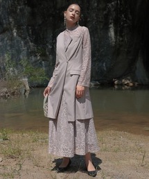 Callarus | 〔Callarus〕スタンドカラージャケットドッキングデザインレースロング丈ワンピースドレス(ドレス)