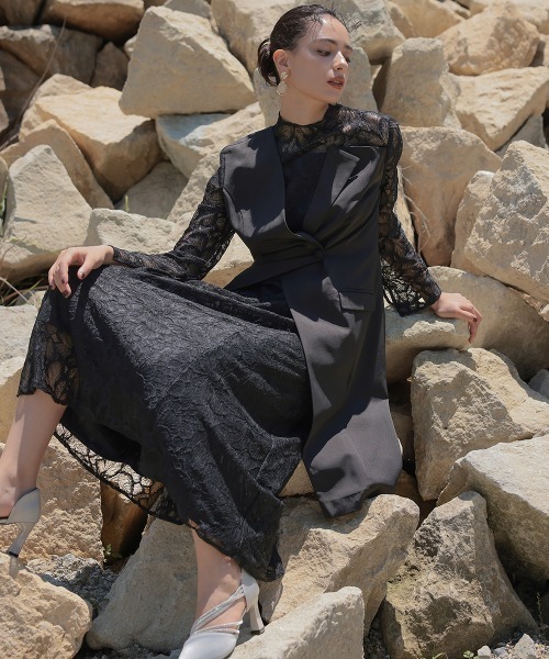 Callarus〕スタンドカラージャケットドッキングデザインレース