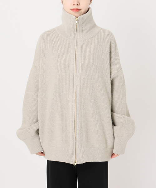 Deuxieme Classe（ドゥーズィエムクラス）の「*追加OLBIA ロングジップ ブルゾン（ニット/セーター・レディース・チャコールグレー/ベージュ・FREE）」の4枚目の写真