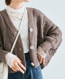 ウェーブ編み ケーブル ニット カーディガン