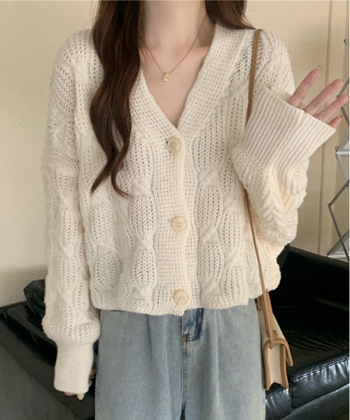 kirakiraShop(キラキラショップ)の「ウェーブ編み ケーブル ニット カーディガン(カーディガン/ボレロ・レディース・オフホワイト/ブラック/モカ・FREE)」の14枚目の写真