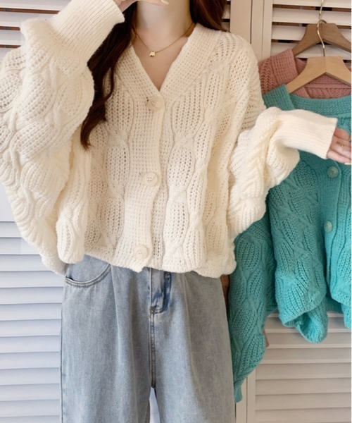 kirakiraShop(キラキラショップ)の「ウェーブ編み ケーブル ニット カーディガン(カーディガン/ボレロ・レディース・オフホワイト/ブラック/モカ・FREE)」の17枚目の写真