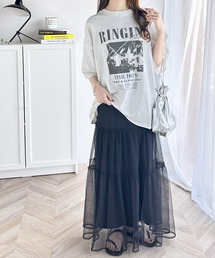 classicalelf | インパクトのあるプリントが魅力。綿100% 前後2wayアシッドウォッシュ 大人のロックバンドプリントTシャツ(Tシャツ/カットソー)