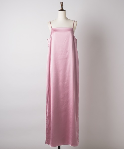 Fastener slit satin dress/ファスナースリットサテンドレス