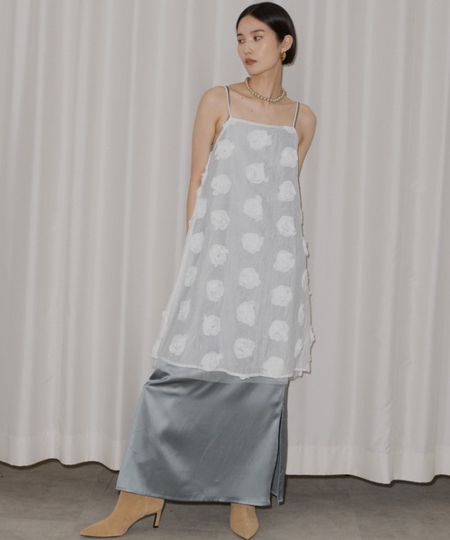 SENEE サテンワンピース Fastener slit satin dress/ファスナースリットサテンドレス