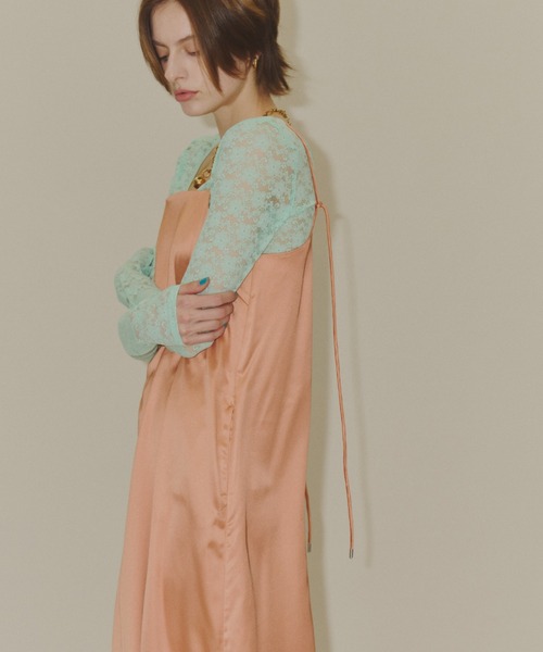 Fastener slit satin dress/ファスナースリット キャミソールサテン