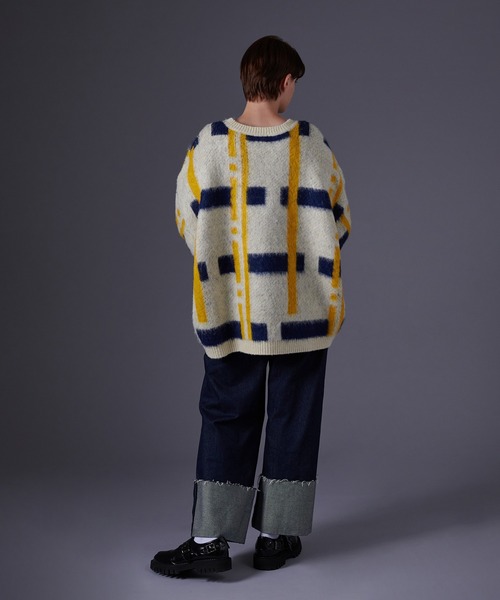 ONCILY(オンシェリー)の「CHECK PATTERN SHAGGY KNIT / シャギーチェックニット(ニット/セーター・メンズ・ネイビー/ブラウン・LARGE/MEDIUM/SMALL)」の9枚目の写真