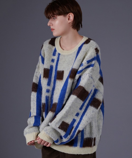 ONCILY(オンシェリー)の「CHECK PATTERN SHAGGY KNIT / シャギーチェックニット(ニット/セーター・メンズ・ネイビー/ブラウン・LARGE/MEDIUM/SMALL)」の13枚目の写真