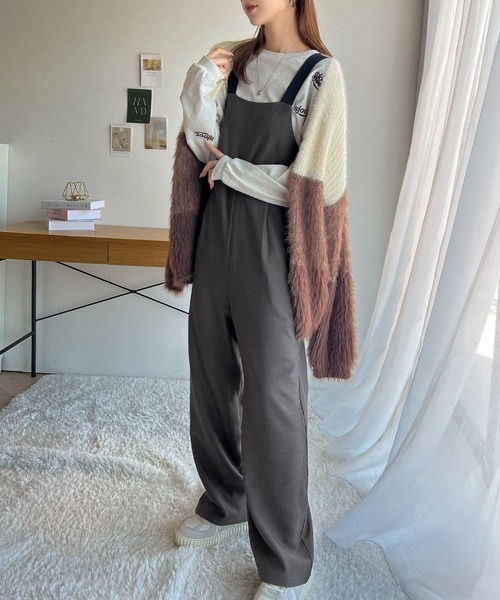 classicalelf（クラシカルエルフ）の「シンプルながらもこなれ感。バックシャーリングリネンライクサロペット（サロペット/オーバーオール）」｜詳細画像