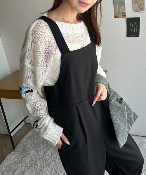 classicalelf（クラシカルエルフ）の「シンプルながらもこなれ感。バックシャーリングリネンライクサロペット（サロペット/オーバーオール）」｜詳細画像