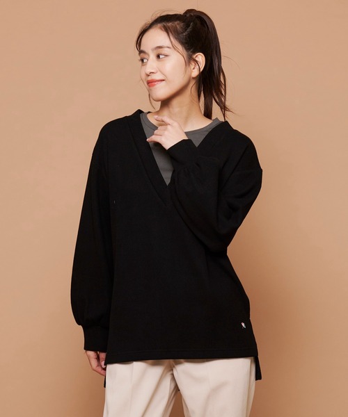 Arnold Palmer（アーノルドパーマー）の「深Vネック レイヤー チュニック（チュニック・レディース・ブラック/ダークブラウン/アイボリー・S/M/L）」の3枚目の写真