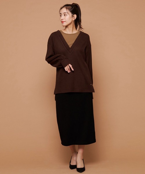 Arnold Palmer（アーノルドパーマー）の「深Vネック レイヤー チュニック（チュニック・レディース・ブラック/ダークブラウン/アイボリー・S/M/L）」の19枚目の写真