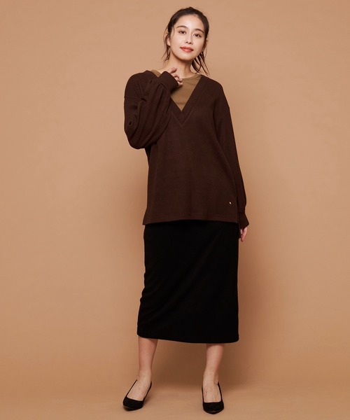 Arnold Palmer（アーノルドパーマー）の「深Vネック レイヤー チュニック（チュニック・レディース・ブラック/ダークブラウン/アイボリー・S/M/L）」の18枚目の写真