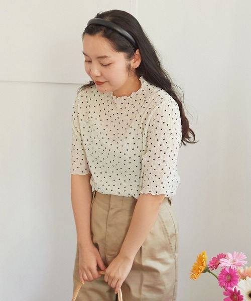 売れ筋商品|||CHILD WOMAN チャイルドウーマン  ストレッチシアーサッカー5分袖ボトルネックプルオーバー CHILD WOMAN（チャイルドウーマン）の「☆ストレッチシア