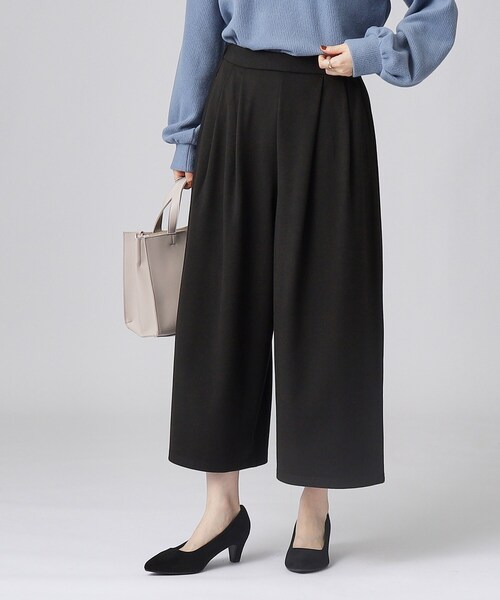 DRESKIP（ドレスキップ）の「◆【無地/ツイード調】楽して上品見え あったか起毛 ガウチョパンツ（その他パンツ・レディース・アイボリー/ブラック/ブラック系1・02/03/04）」の2枚目の写真