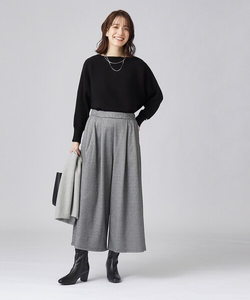 DRESKIP（ドレスキップ）の「◆【無地/ツイード調】楽して上品見え あったか起毛 ガウチョパンツ（その他パンツ・レディース・アイボリー/ブラック/ブラック系1・02/03/04）」の7枚目の写真