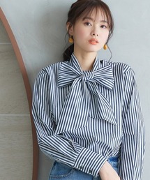 miclat（ミクラ）の「大きいサイズ　ストライプリボンタイシャツ　miclat（シャツ/ブラウス）」