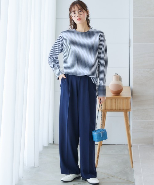 miclat（ミクラ）の「大きいサイズ　ストライプリボンタイシャツ　miclat（シャツ/ブラウス・レディース・ベージュ系1/ネイビー系・L/4L/5L/LL/3L）」の7枚目の写真