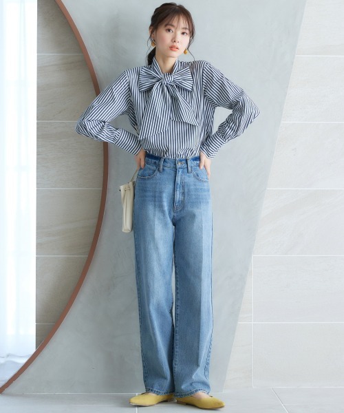 miclat（ミクラ）の「大きいサイズ　ストライプリボンタイシャツ　miclat（シャツ/ブラウス・レディース・ベージュ系1/ネイビー系・L/4L/5L/LL/3L）」の12枚目の写真