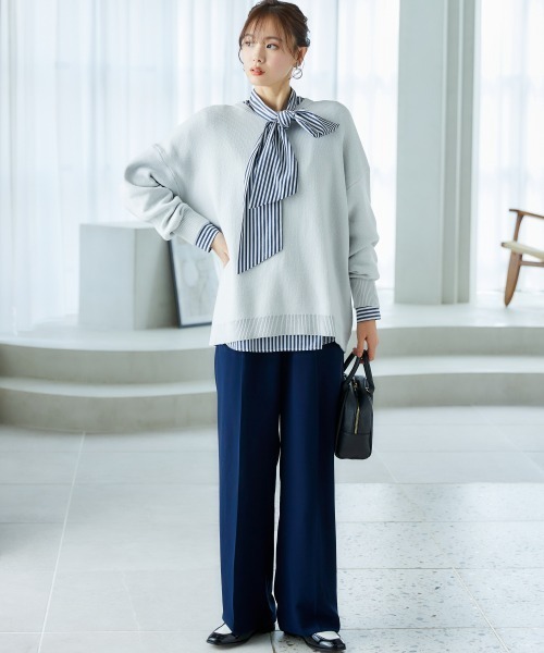 miclat（ミクラ）の「大きいサイズ　ストライプリボンタイシャツ　miclat（シャツ/ブラウス・レディース・ベージュ系1/ネイビー系・L/4L/5L/LL/3L）」の10枚目の写真