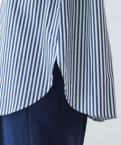 miclat（ミクラ）の「大きいサイズ　ストライプリボンタイシャツ　miclat（シャツ/ブラウス・レディース・ベージュ系1/ネイビー系・L/4L/5L/LL/3L）」の22枚目の写真