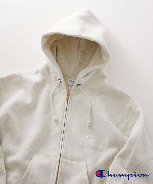 Champion（チャンピオン）の「【CHAMPION / チャンピオン】別注 R/W エルボーパッチジップパーカー（パーカー・メンズ・ブラック/アイボリー/グレー・MEDIUM/LARGE/X-LARGE）」の2枚目の写真