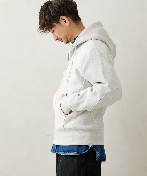 Champion（チャンピオン）の「【CHAMPION / チャンピオン】別注 R/W エルボーパッチジップパーカー（パーカー・メンズ・ブラック/アイボリー/グレー・MEDIUM/LARGE/X-LARGE）」の9枚目の写真