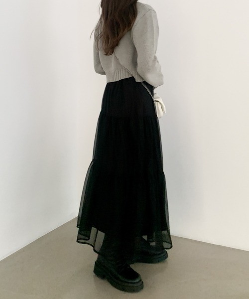 Heather（ヘザー）の「シアーティアードロングスカート 103599