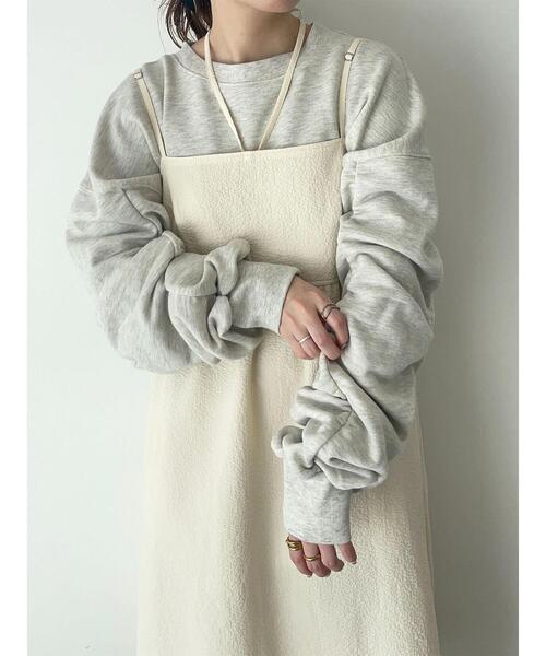 ehka sopo（エヘカソポ）の「◎袖シャーリングスウェット（Tシャツ/カットソー・レディース・キナリ/グレー・F）」の4枚目の写真