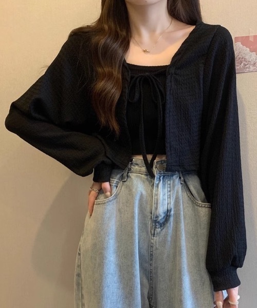 セール】前結び ボレロ リボンショートカーディガン（カーディガン