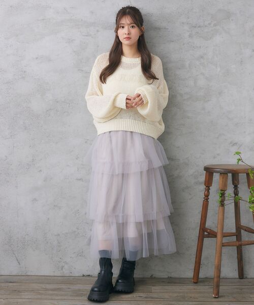 RETRO GIRL（レトロガール）の「ティアードチュールSK（スカート・レディース・アイボリー/ダークグレー/ブラック・FREE）」の6枚目の写真