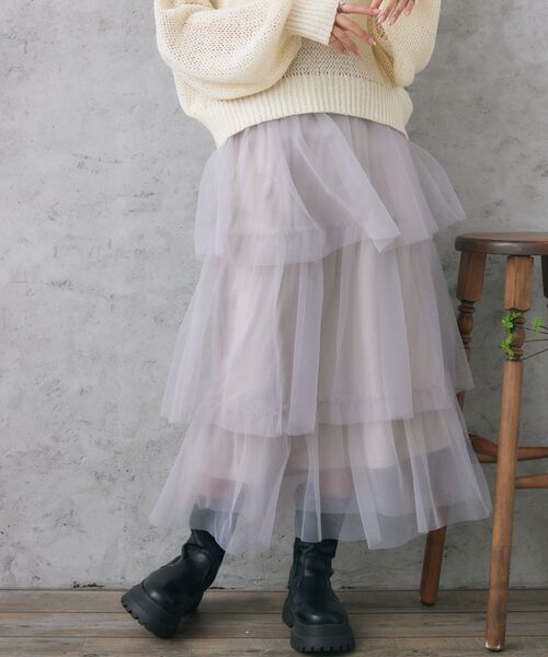 RETRO GIRL（レトロガール）の「ティアードチュールSK（スカート・レディース・アイボリー/ダークグレー/ブラック・FREE）」の10枚目の写真