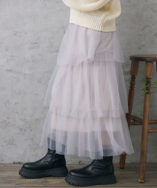 RETRO GIRL（レトロガール）の「ティアードチュールSK（スカート・レディース・アイボリー/ダークグレー/ブラック・FREE）」の11枚目の写真