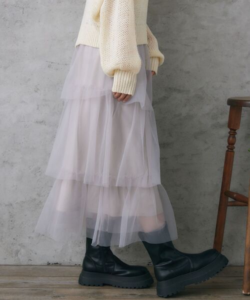 RETRO GIRL（レトロガール）の「ティアードチュールSK（スカート・レディース・アイボリー/ダークグレー/ブラック・FREE）」の12枚目の写真