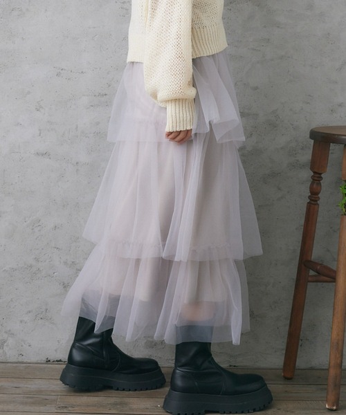 RETRO GIRL（レトロガール）の「ティアードチュールSK（スカート・レディース・アイボリー/ダークグレー/ブラック・FREE）」の3枚目の写真