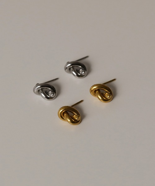 バックレスピアス　ノットデザインピアス　ゴールド 金属アレルギー対応 ノットデザインピアス サージカルステンレス