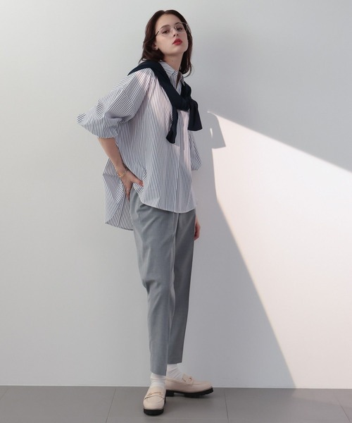 saloon（サルーン）の「SALOON(サルーン)/　ベーシックテーパードパンツ　セットアップ可（スラックス・レディース・グレー/ブラック・MEDIUM/SMALL）」の4枚目の写真