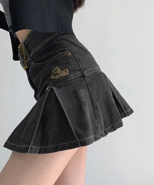 Miniministore（ミニミニストア）の「ミニデニムプリーツスカート ベルト付き（スカート・レディース・インディゴブルー/ブラック・L/XL/S/M）」の8枚目の写真