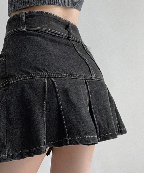 Miniministore（ミニミニストア）の「ミニデニムプリーツスカート ベルト付き（スカート・レディース・インディゴブルー/ブラック・L/XL/S/M）」の9枚目の写真